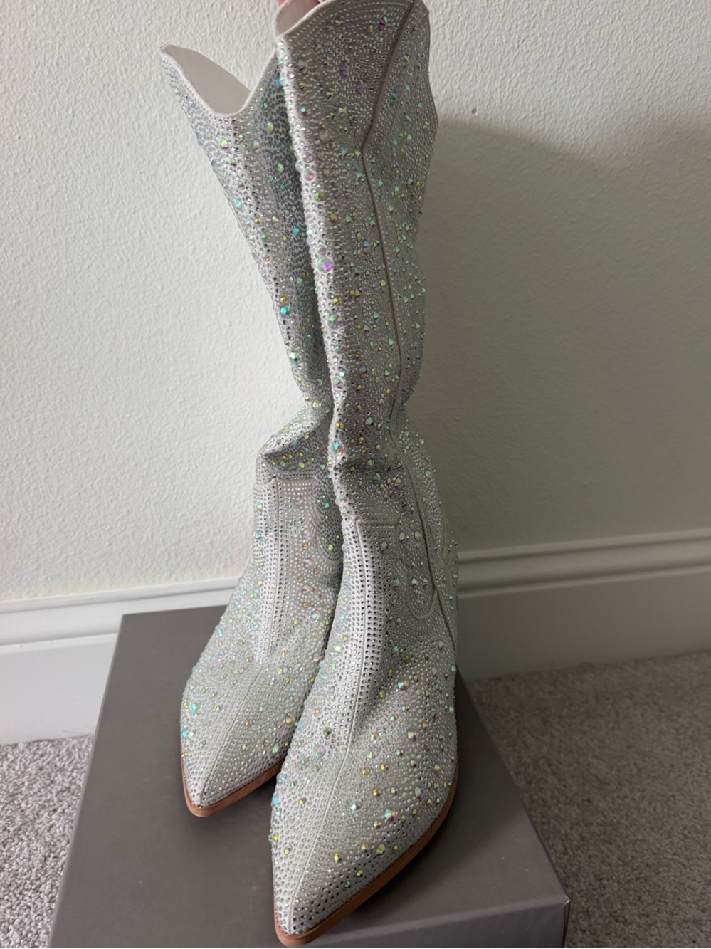 Embellished White Over-the-Knee Women's Boots
